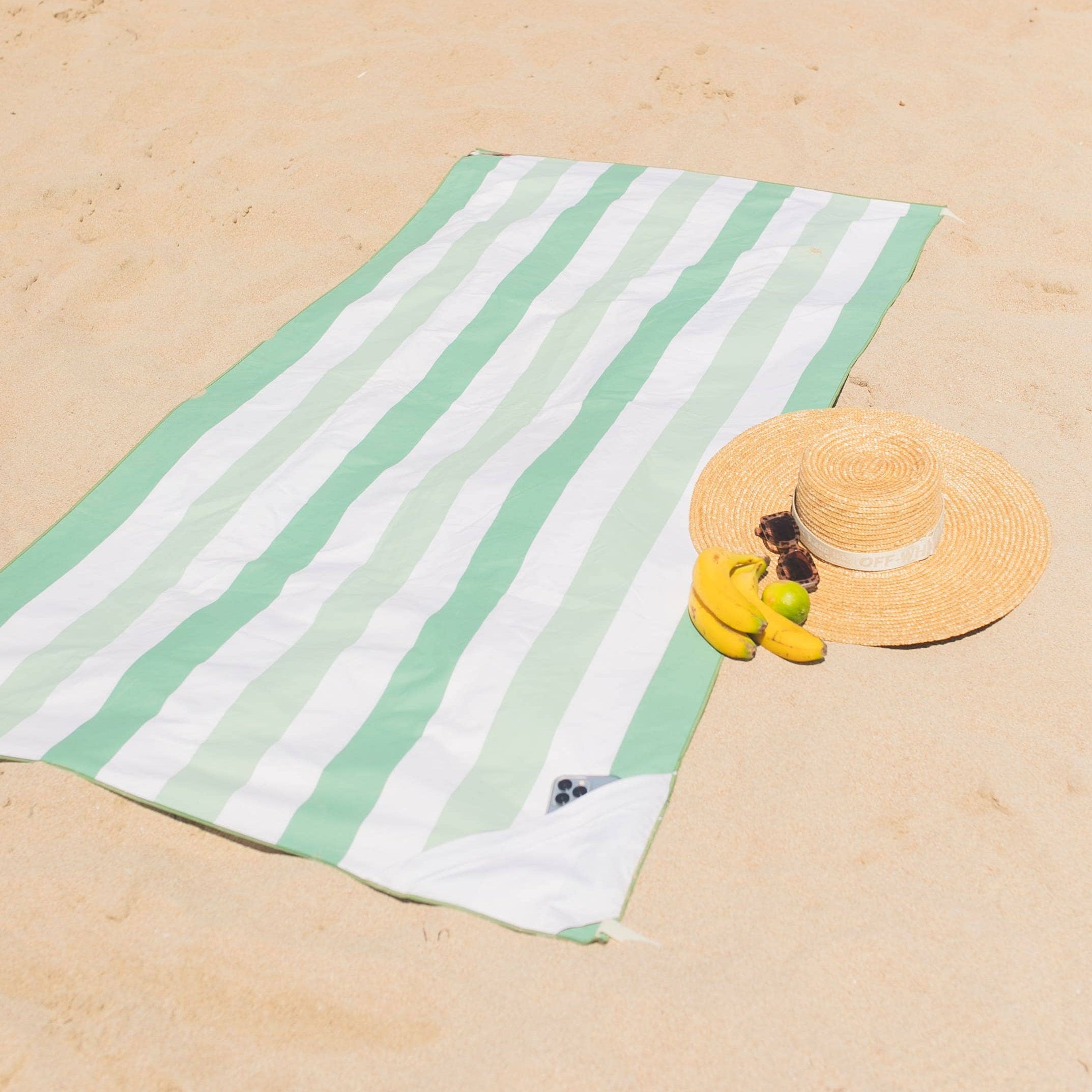 Green striped beach towel Sydney