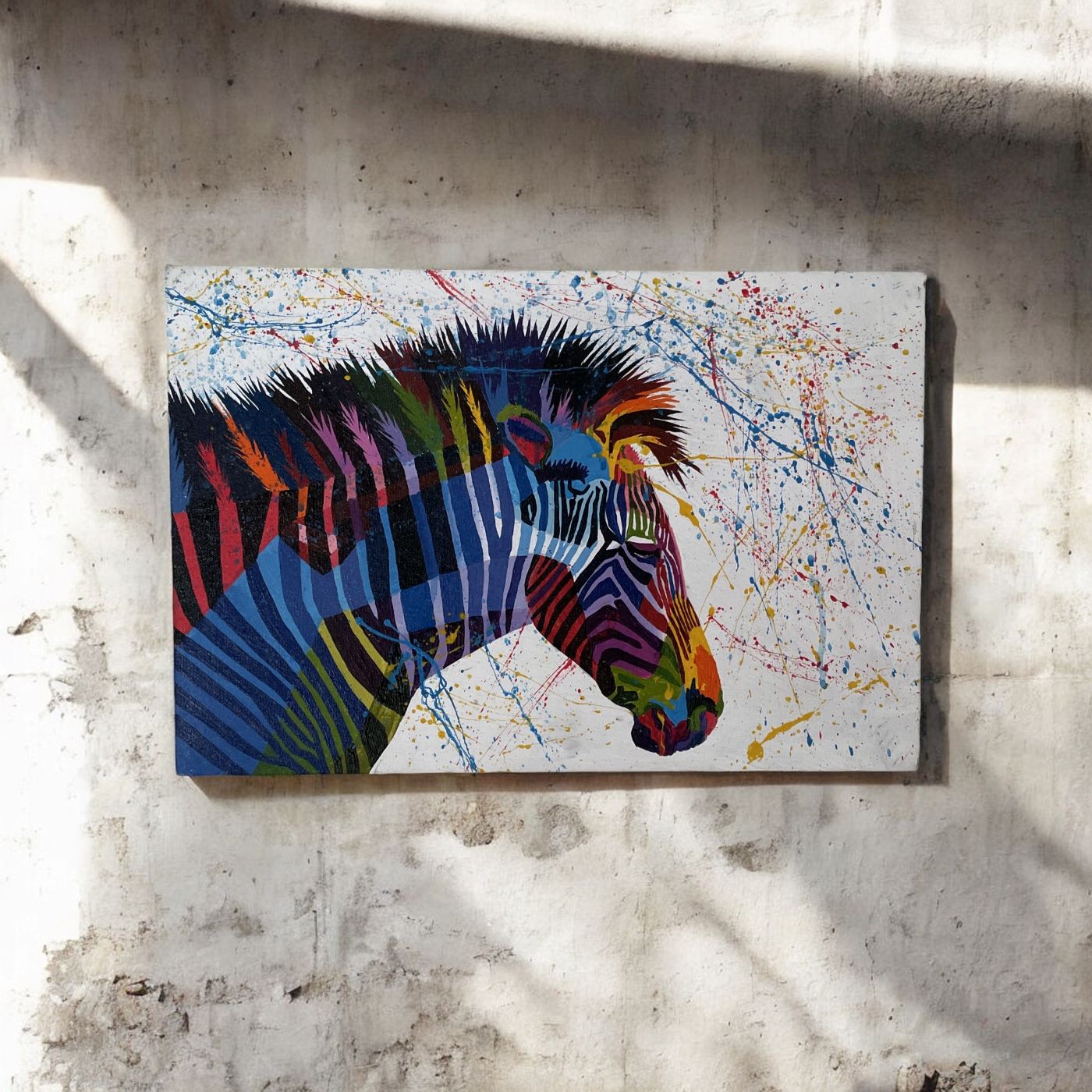 Kleurrijke hand -geschilderde zebra -schilderij